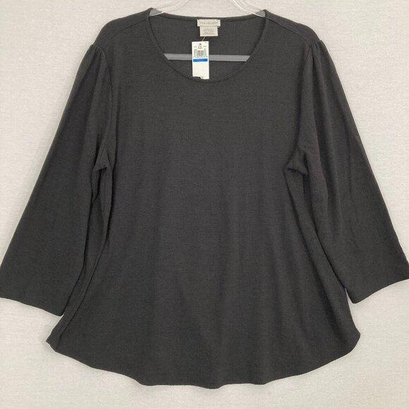 New Van Heusen Black Round Neck Stretch Knit Comfy Pullover Blouse XL Office - Picture 1 of 9